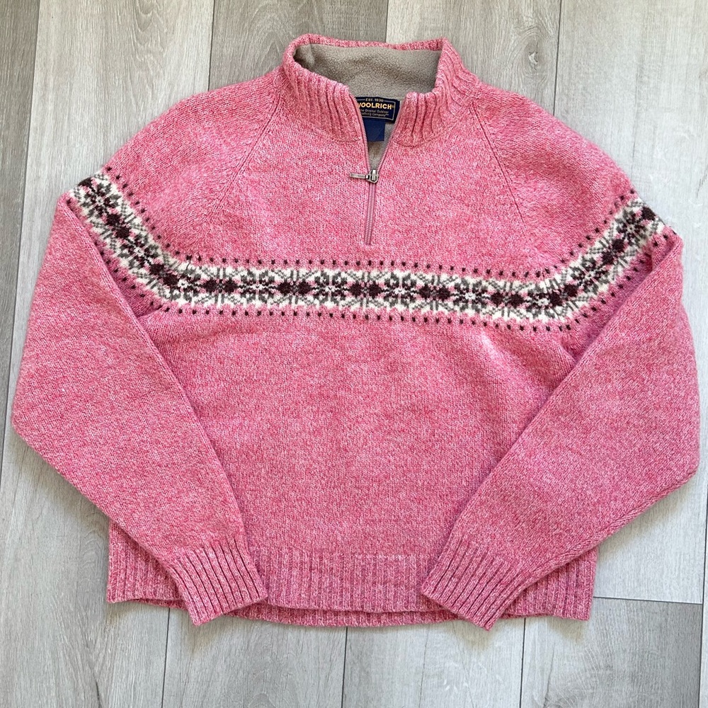 Woolrich Women's Pink Half-Zip Fair Isle Sweater